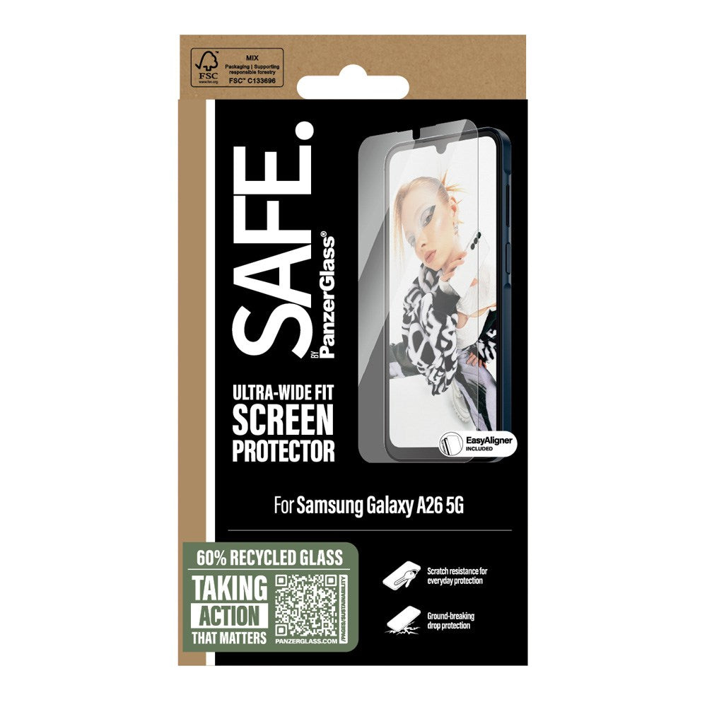 SAFE by PanzerGlass Samsung Galaxy A26 (5G) Ultra-Wide Fit Skärmskyddsglas med EasyAligner - Genomskinlig