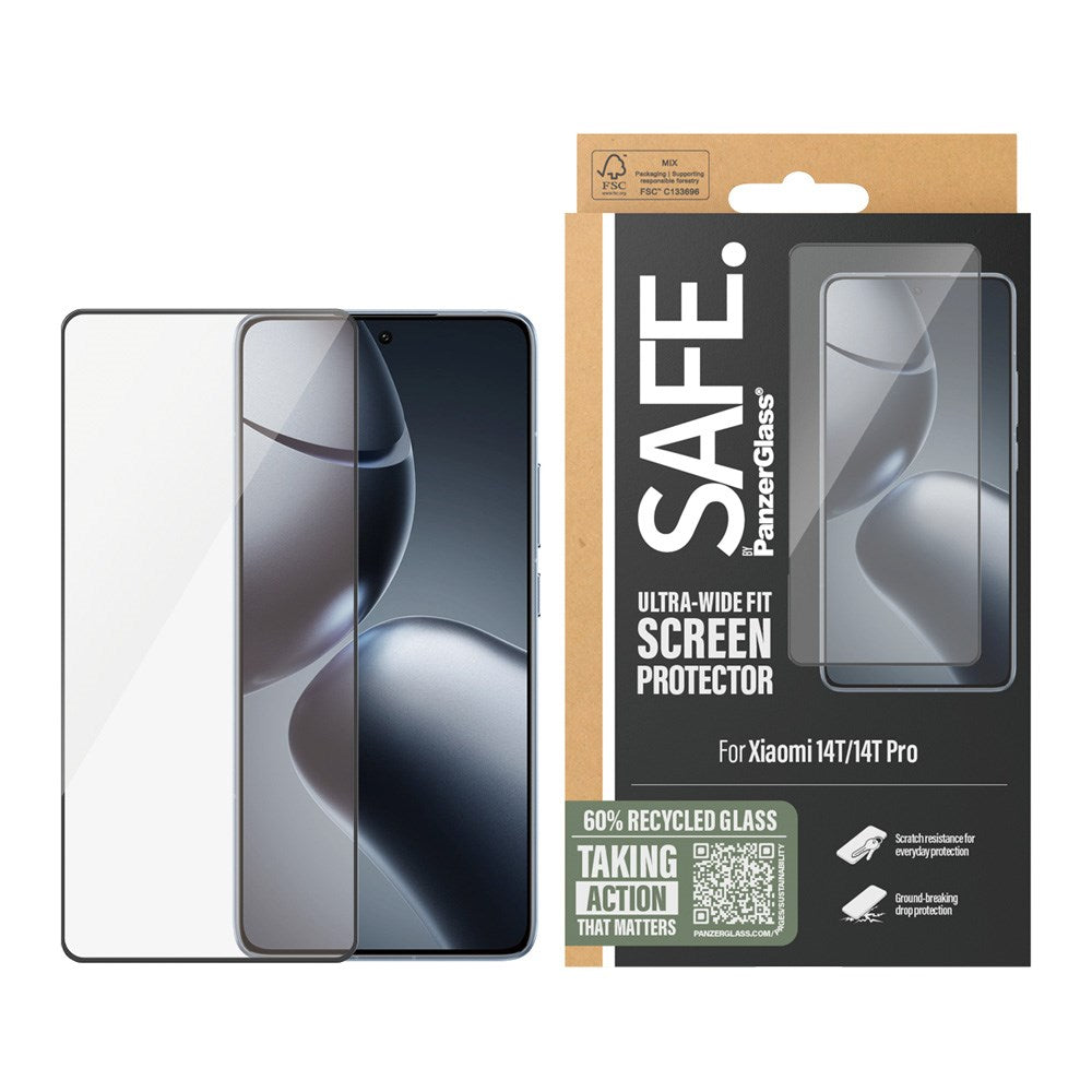 Xiaomi Redmi 14T / 14T Pro Safe By PanzerGlass® Ultra-Wide Fit Skärmskydd - Case Friendly - Gold Strength - Genomskinlig / Svart Kant