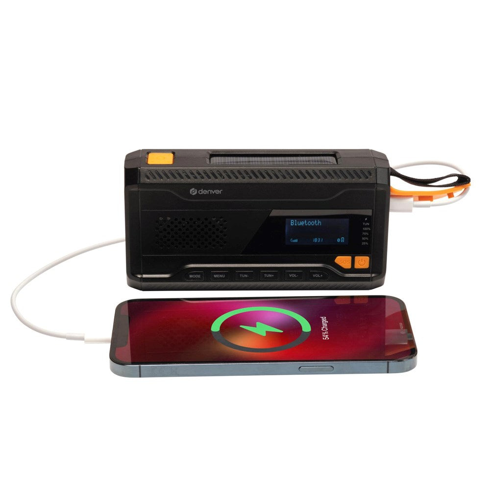 Denver Nödradio med DAB+ / FM-Radio - Bluetooth - Ficklampa - Svart