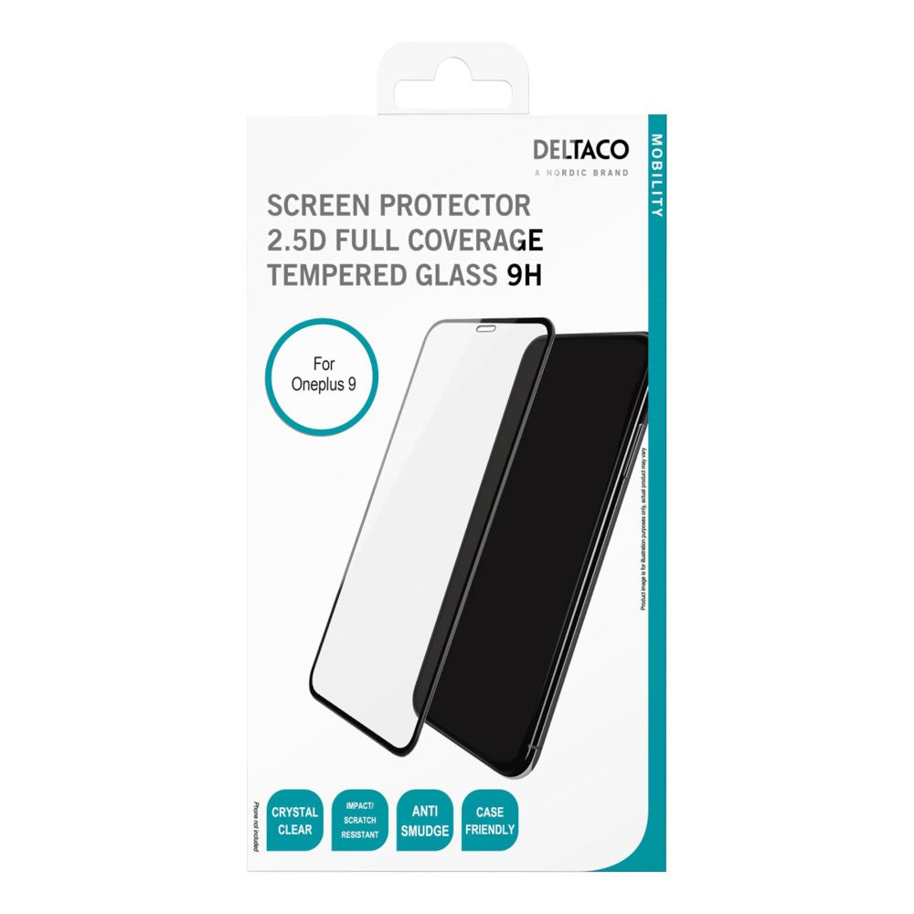 OnePlus 9 Deltaco Härdat Skärmskyddsglas - Genomskinlig / Svart Kant