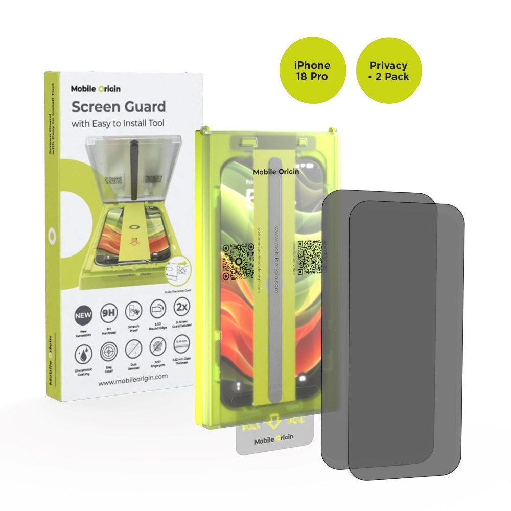 iPhone 18 Pro Mobile Origin Screen Guard Privacy Skärmskyddsglas med Easy Applicator - 2 St. - Genomskinlig