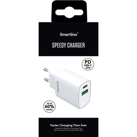 Smartline PD 20W Väggladdare m. 1 x USB-A & 1 x USB-C - Vit
