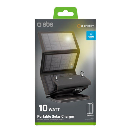 SBS Solladdare 10W med 1x USB-A & 1x USB-C - Svart