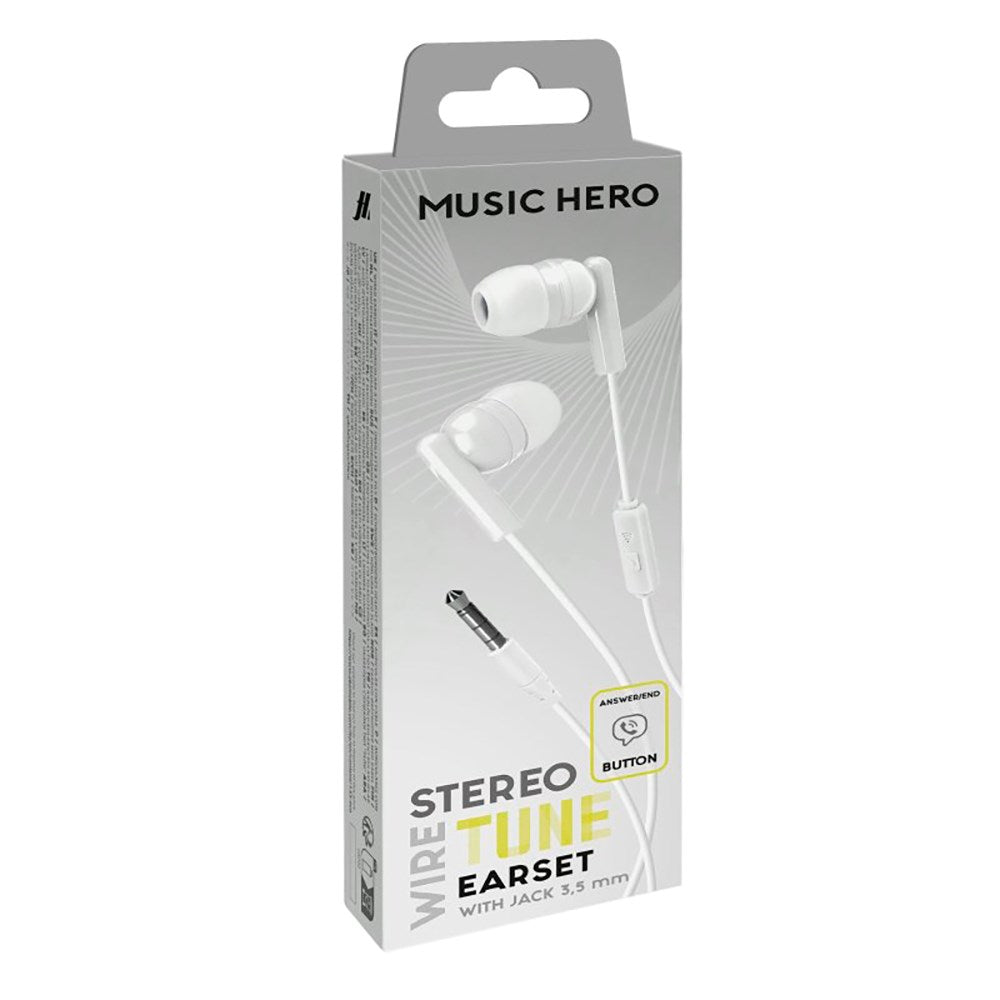 MUSIC HERO Tune Stereo In-Ear Hörlurar med Jack 3.5 mm & Mikrofon - Vit