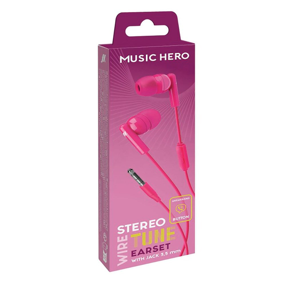 MUSIC HERO Tune Stereo In-Ear Hörlurar med Jack 3.5 mm & Mikrofon - Pink