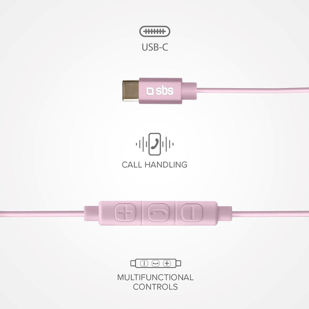 SBS Studio Mix 65 Hörlurar In-Ear med USB-C & Mikrofon - Pink