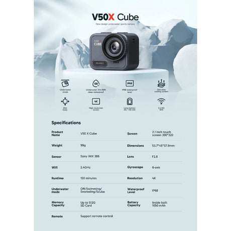 AKASO V50 X Cube Vattentät Actionkamera med 4K 30FPS Ultra HD 20MP - Grå