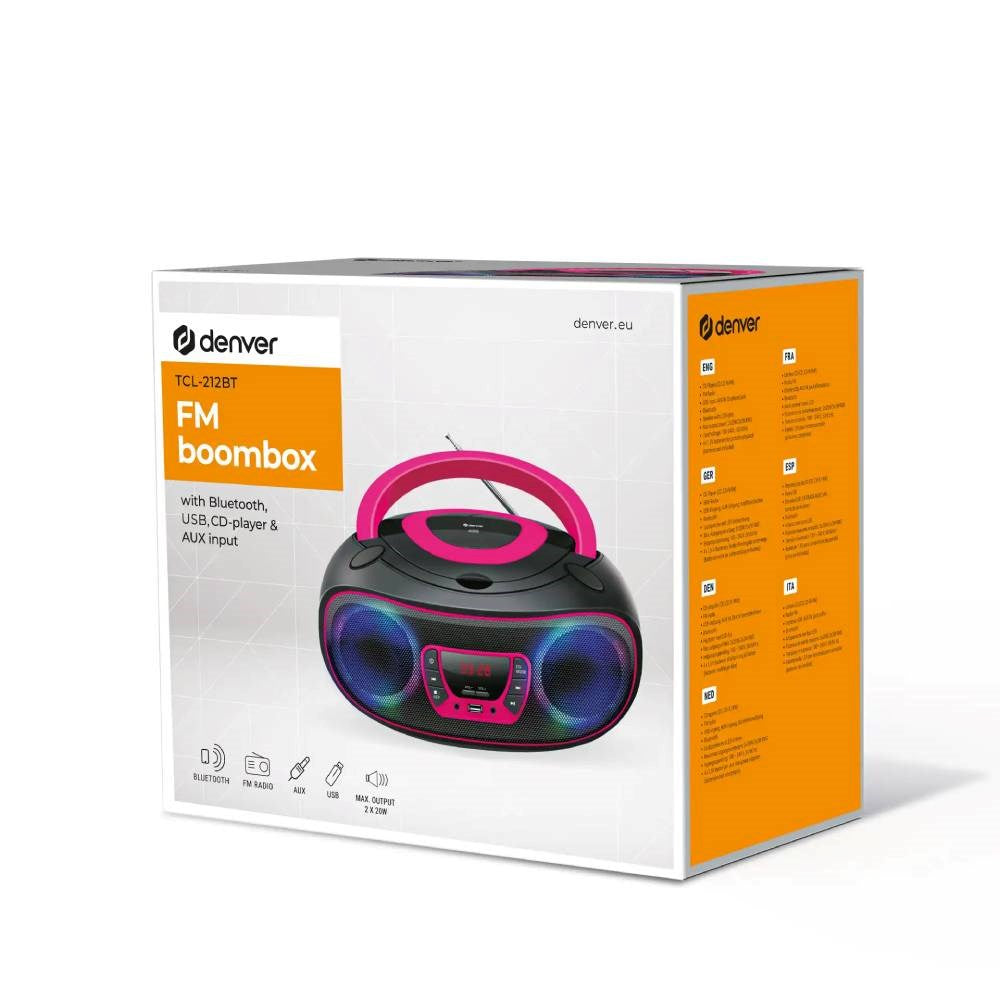 Denver TCL-212BTP Bluetooth Högtalare m. CD-Spelare - Svart / Rosa
