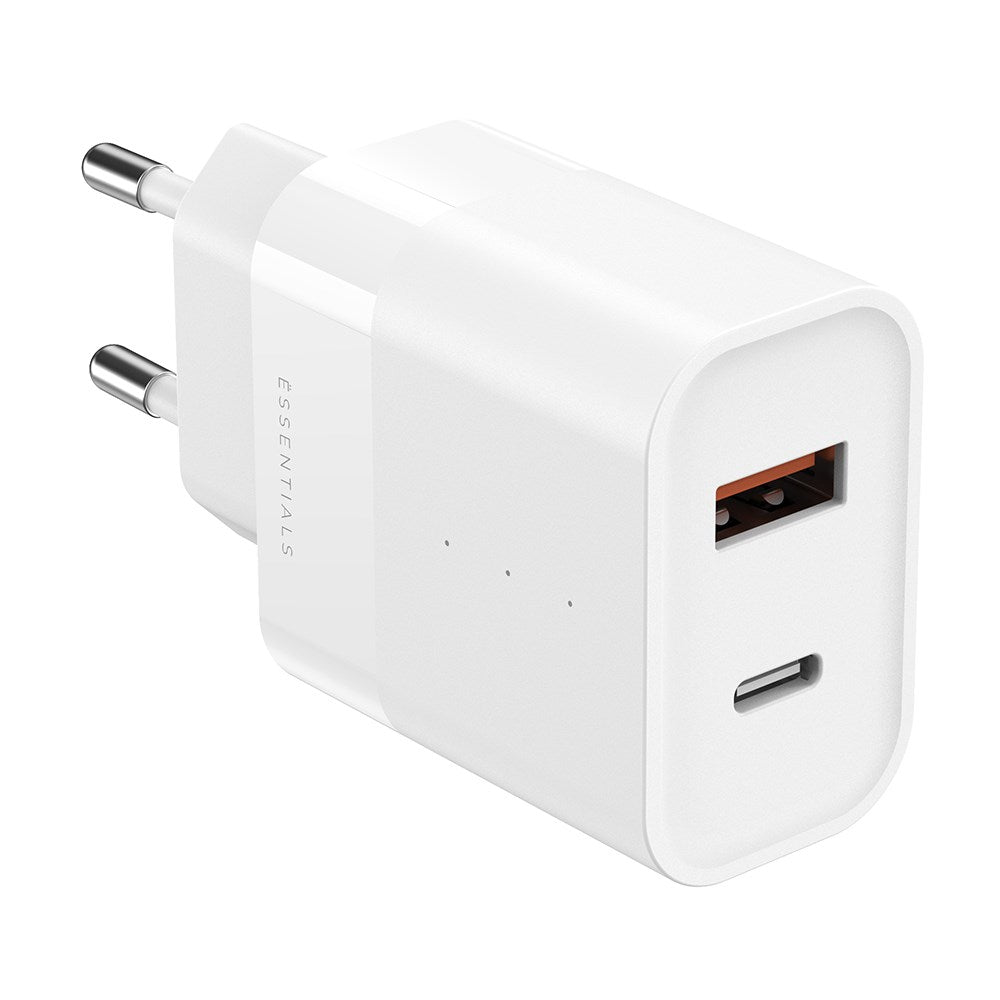 ËSSENTIALS by Upström PD 30W Återvunnen Plast Väggladdare med USB-C og USB-A - Vit