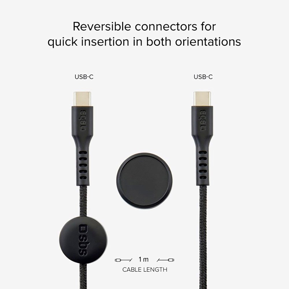 SBS USB-C till USB-C-Kabel med Magnethållare - Svart