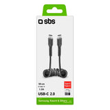 SBS USB-C till USB-C Kabel - 0.5 Meter - 25W (PD) - Svart