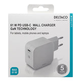 Deltaco PD 61W Väggladdare med USB-C - Vit