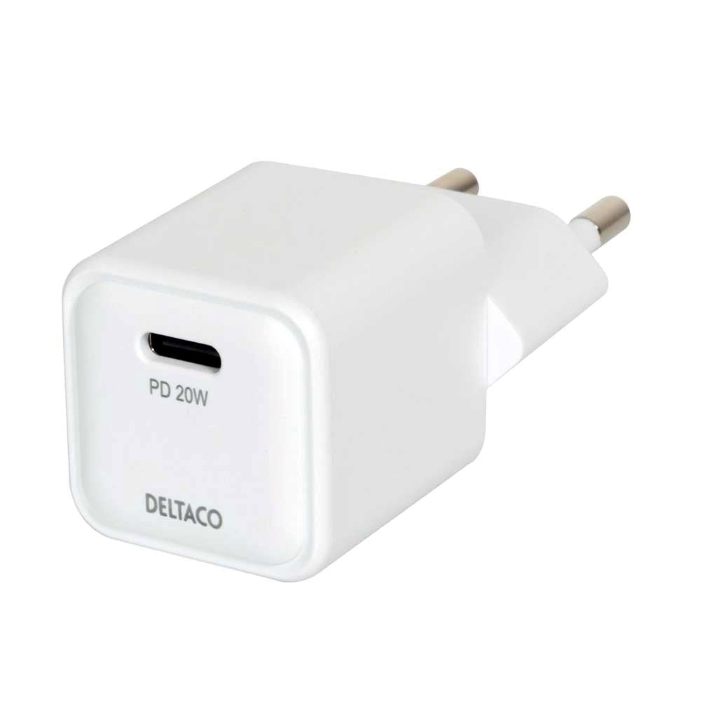 Deltaco PD 20W Mini Väggladdare med USB-C - Vit