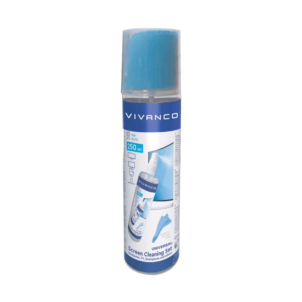Vivanco Rengöringsset - Rengöringsmedel & Mikrofiberduk - 250 ml.