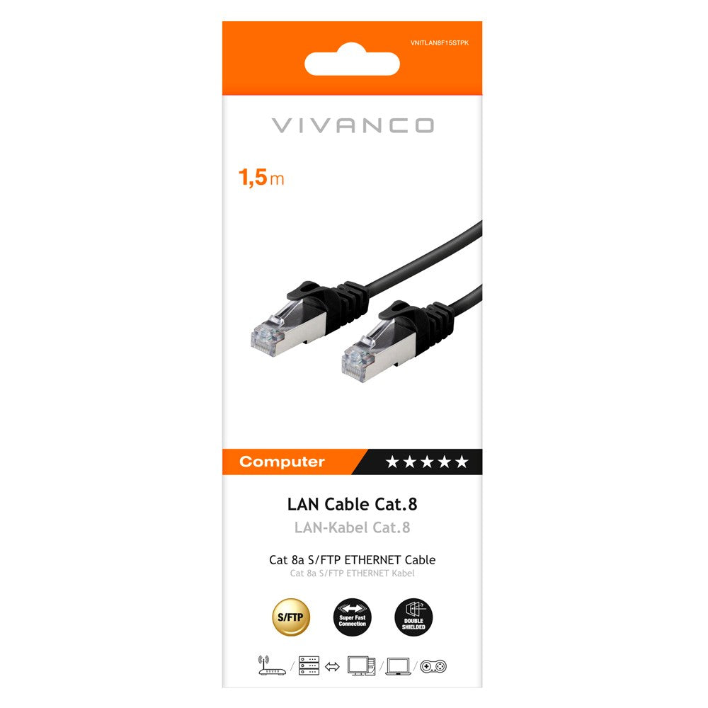 Nätverkskabel RJ45 Cat 8 M-M - 1,5m Svart