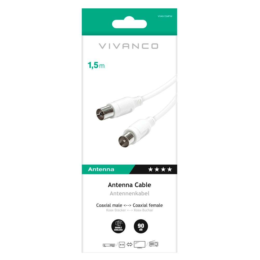 Antennkabel Koaxial 90DB M-F - 15m Vit