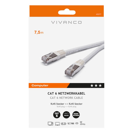 Nätverkskabel RJ45 Cat 6 M-M - 7,5m Vit