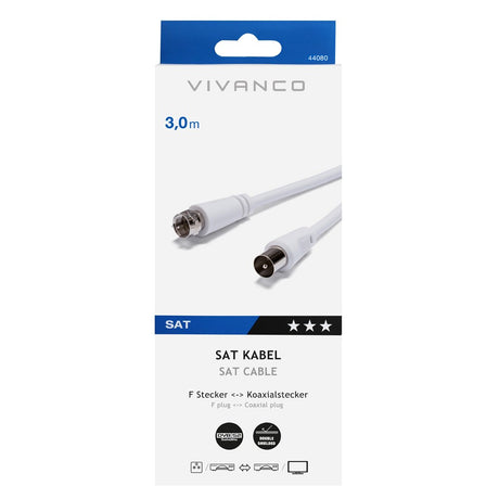 Antennkabel Type-F till Koaxial M-M - 3m Vit