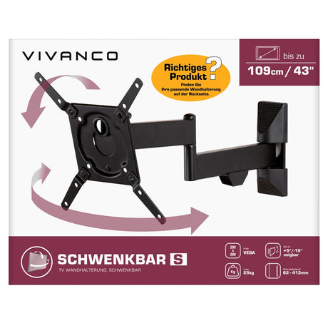 Vivanco TV-Väggfäste med Utdragbar Platta - 25 kg / 43" - Svart