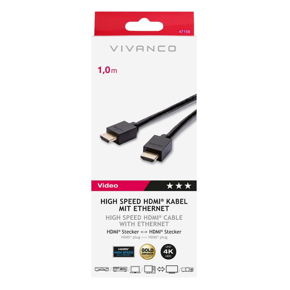Vivanco HDMI 2.0-Kabel (Hane till Hane) 4K / 60Hz - 1m - Svart