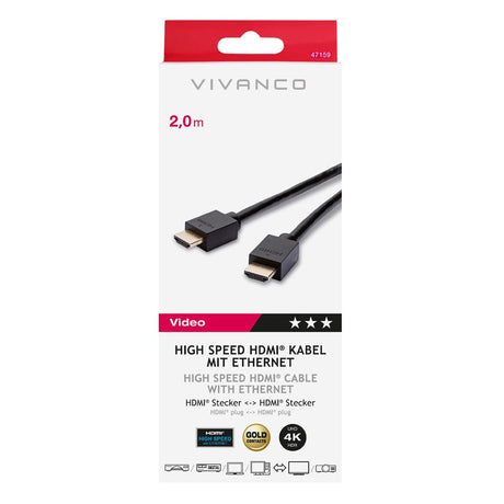 Vivanco HDMI 2.0-Kabel (Hane till Hane) 4K / 60Hz - 2m - Svart
