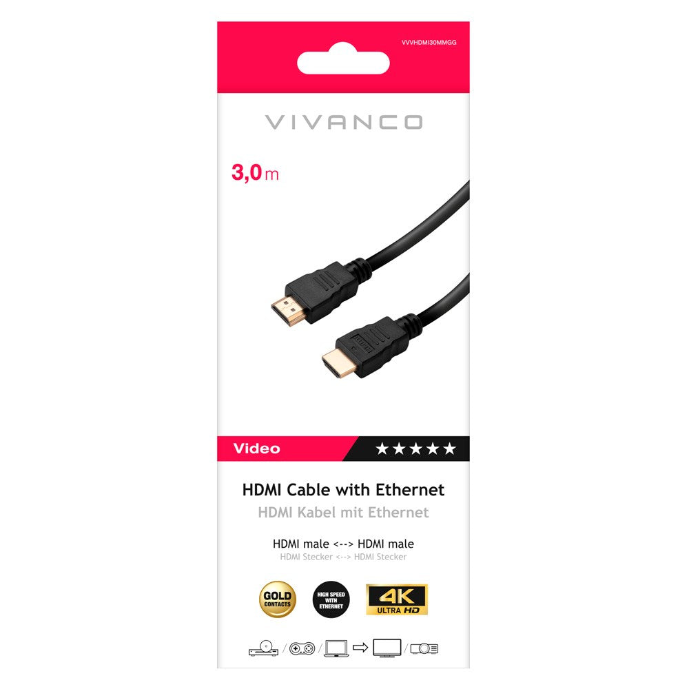 Vivanco HDMI 2.0-Kabel (Hane till Hane) 4K / 60Hz - 3m - Svart