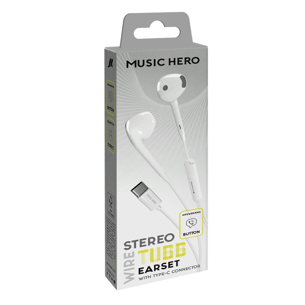 MUSIC HERO Tubb Stereo In-Ear Hörlurar med USB-C & Mikrofon - Vit