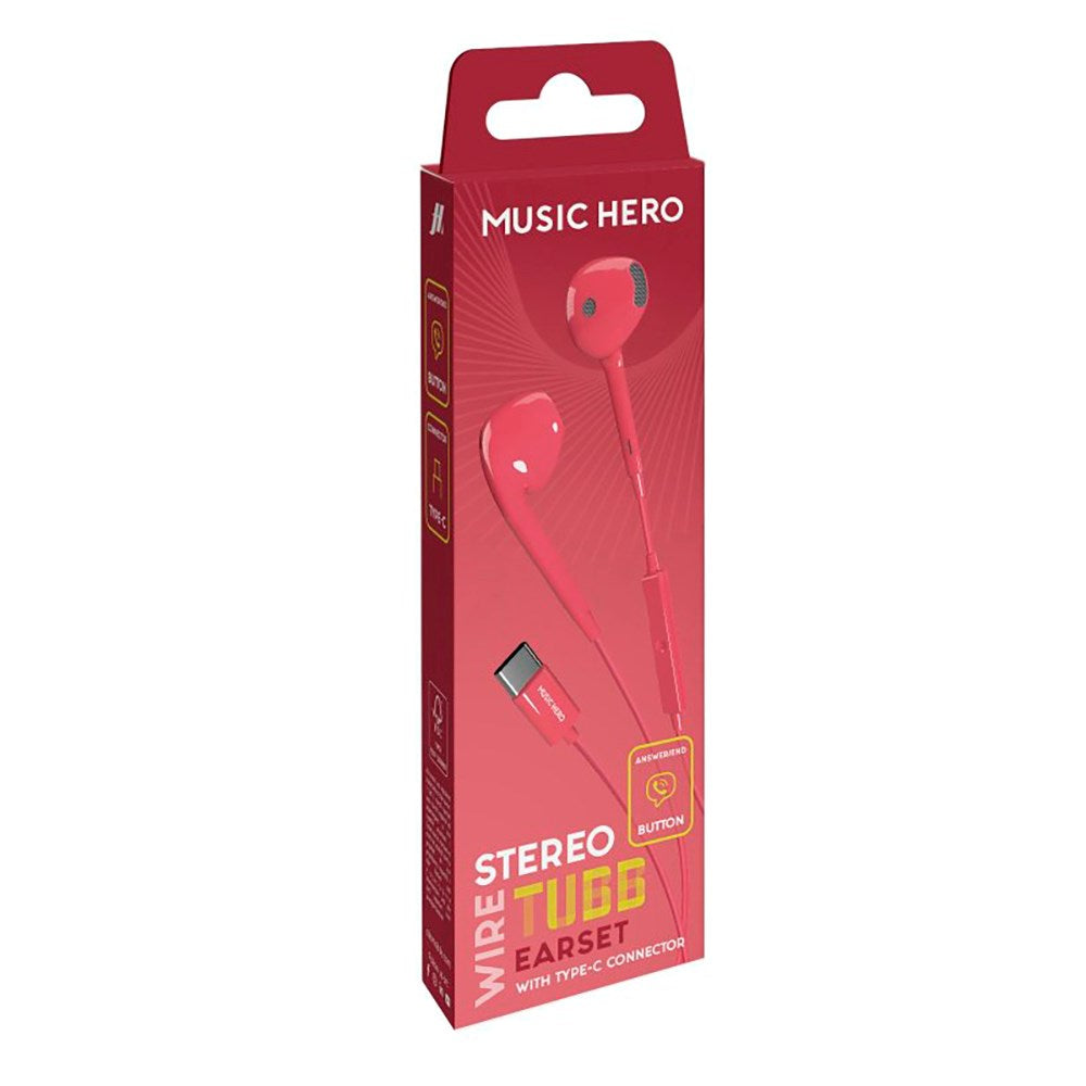 MUSIC HERO Tubb Stereo In-Ear Hörlurar med USB-C & Mikrofon - Röd