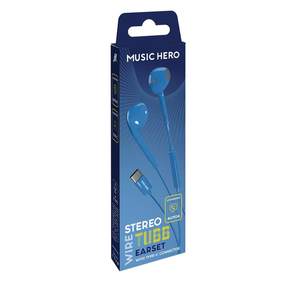 MUSIC HERO Tubb Stereo In-Ear Hörlurar med USB-C & Mikrofon - Blå