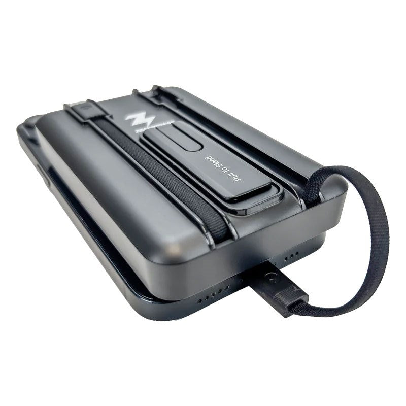 Zmartgear Powerbank Pro 6-i-1 med 18W / 10.00mAh / Trådlös Laddning / Inbyggd USB-C & Lightning-Kabel / Stöd - Svart